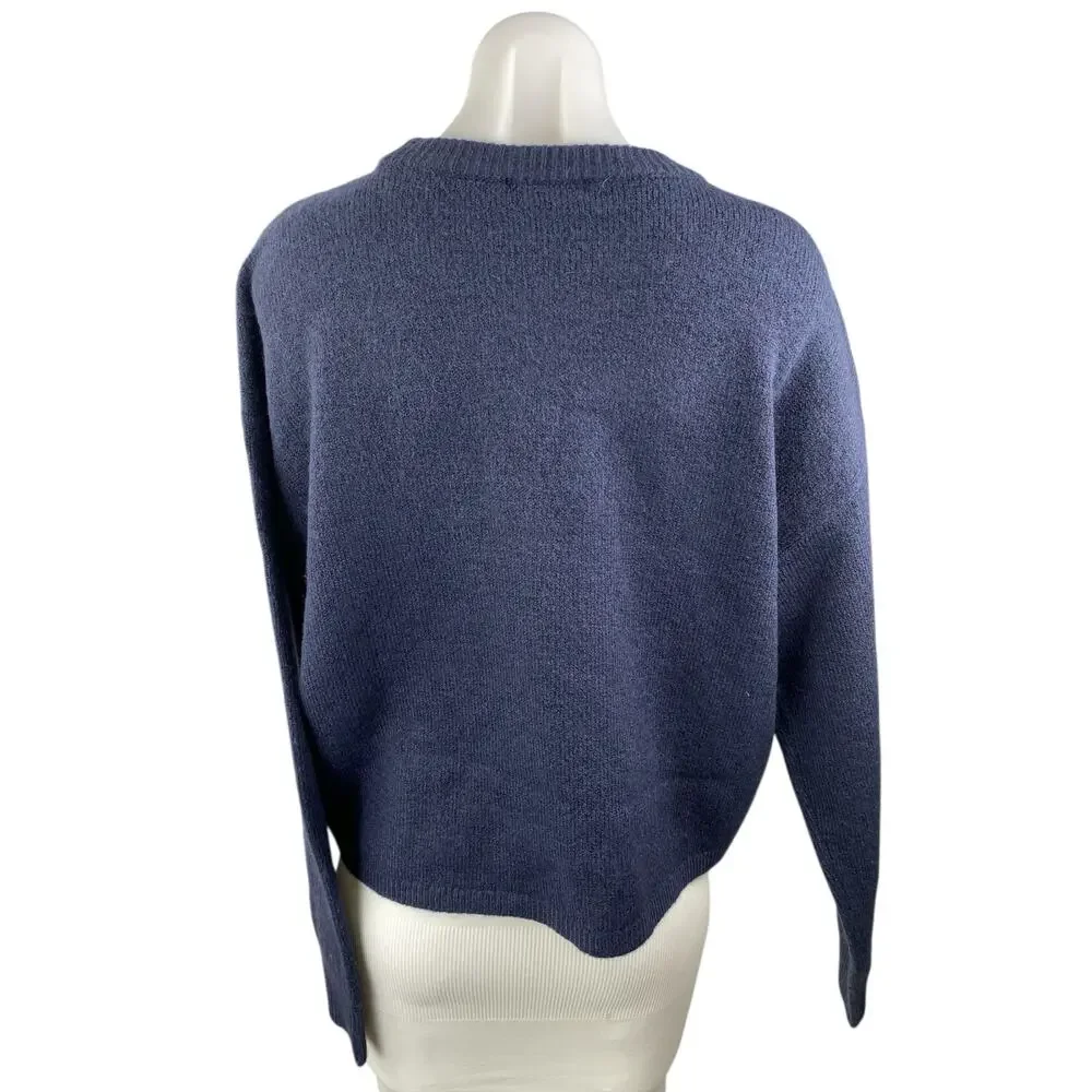Aqua Women's Navy Blue Argyle Knit Long Sleeve Crew Neck Sweater Top Size L